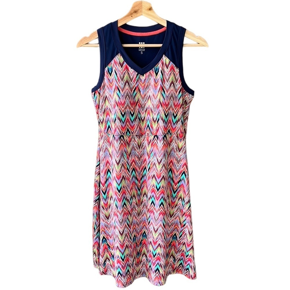 Title Nine Hillary’s Mesh Magic Chevron Colorful Dress. Fit & Flare S Like New